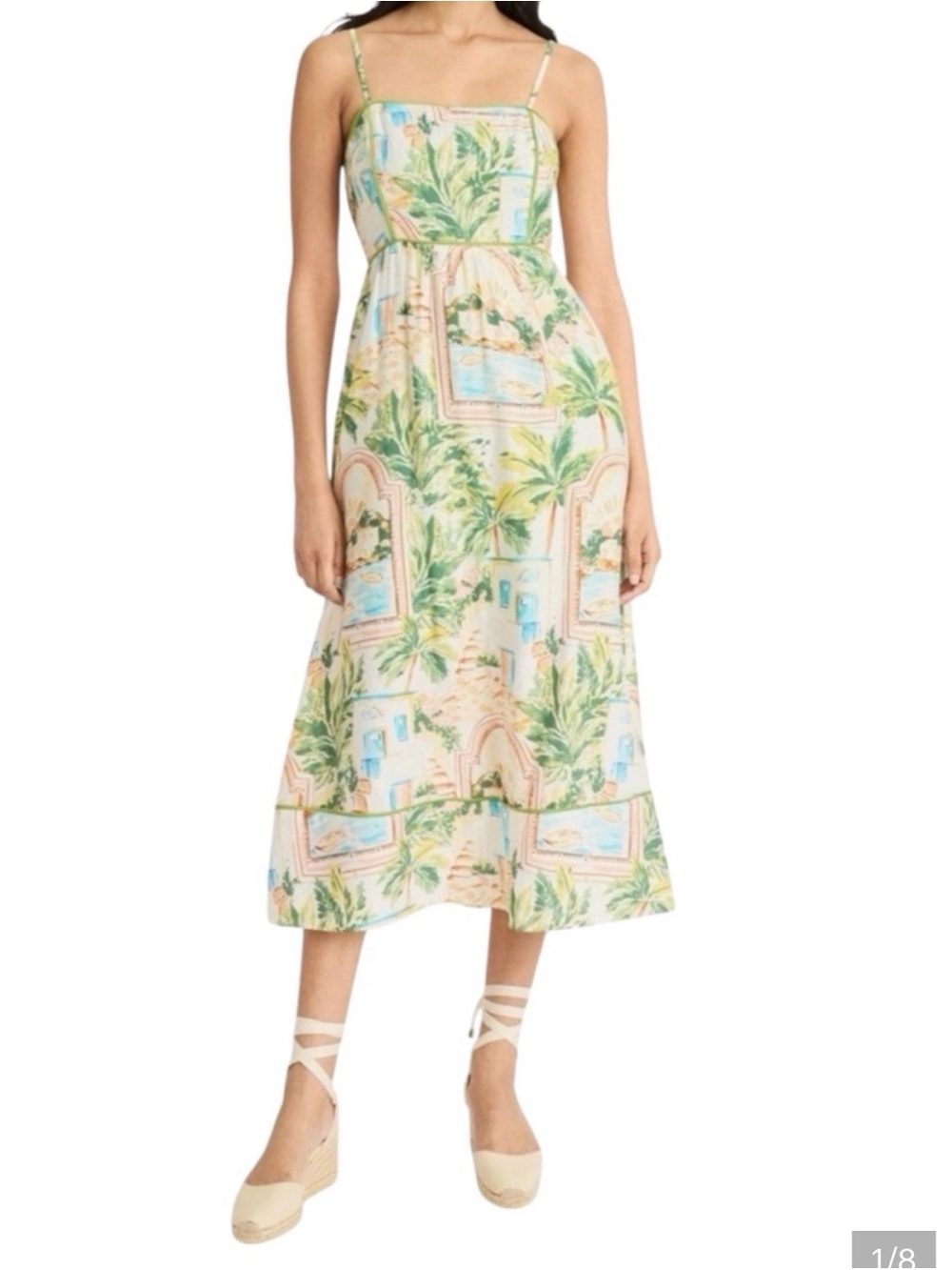 The Good Journey Mediterranean Scenic Print Midi Dress Size 6
